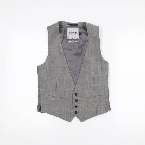 Topman Men's Grey Waistcoat Size 36 Slim Fit Wool Blend Formal