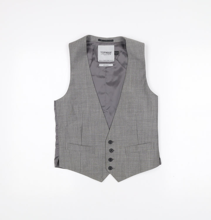 Topman Men's Grey Waistcoat Size 36 Slim Fit Wool Blend Formal