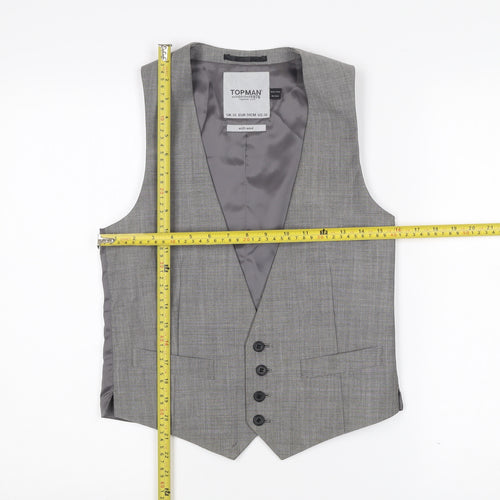 Topman Men's Grey Waistcoat Size 36 Slim Fit Wool Blend Formal