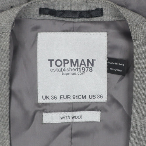 Topman Men's Grey Waistcoat Size 36 Slim Fit Wool Blend Formal