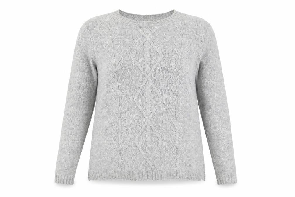 Front view of BHS Women’s Grey Cable-Knit jumper, size UK 16