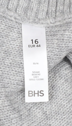 BHS Women’s Grey Cable-Knit Pullover Jumper Size 16