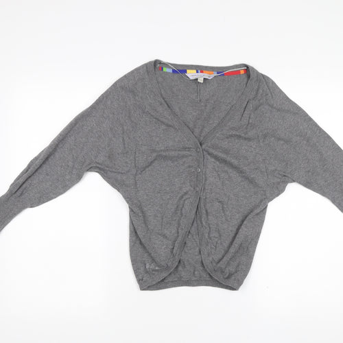 Fat Face Women’s Grey Cotton Cardigan Size 10 V-Neck Long Sleeve Knit