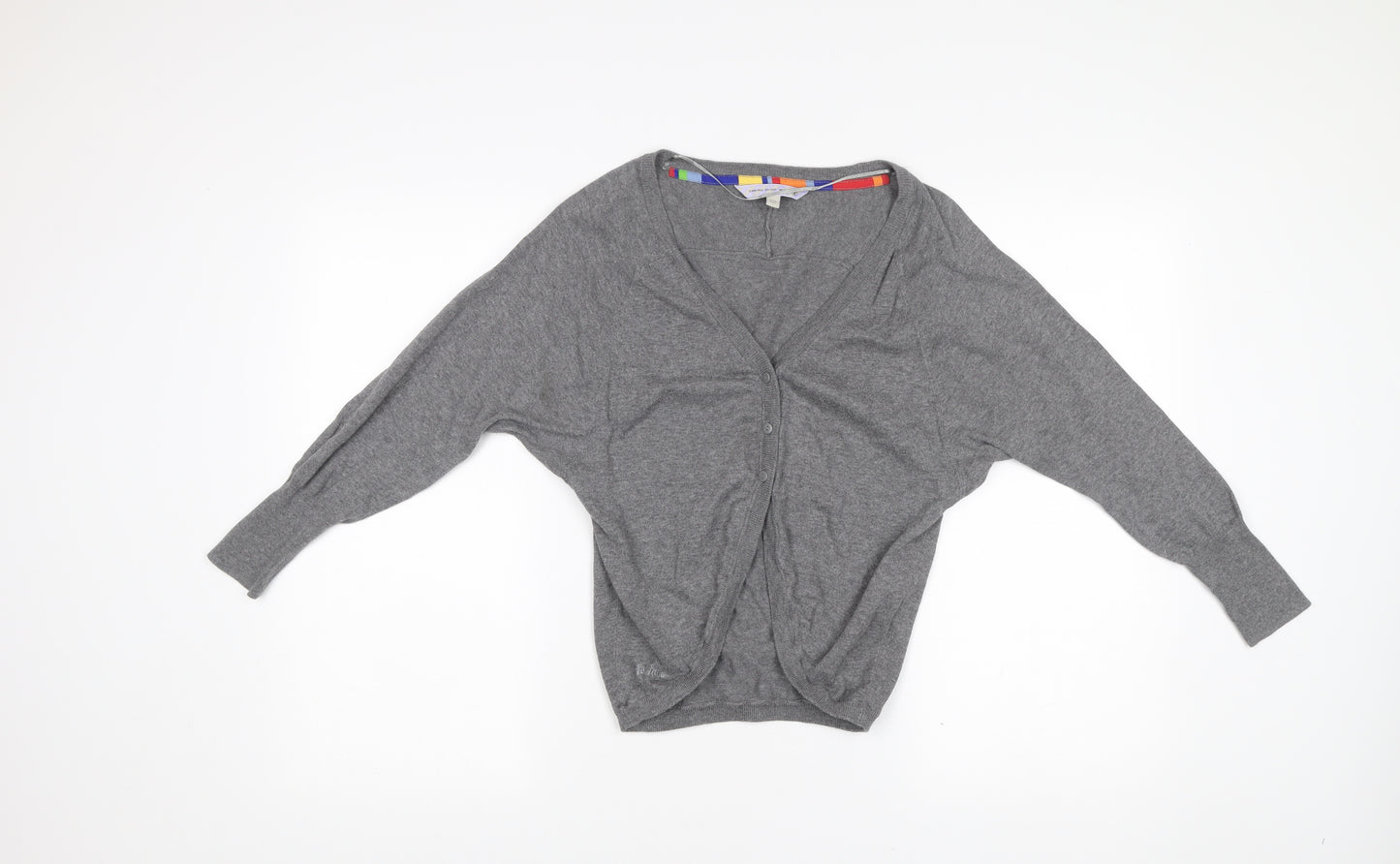 Fat Face Women’s Grey Cotton Cardigan Size 10 V-Neck Long Sleeve Knit