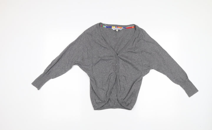 Fat Face Women’s Grey Cotton Cardigan Size 10 V-Neck Long Sleeve Knit