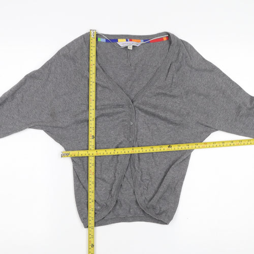 Fat Face Women’s Grey Cotton Cardigan Size 10 V-Neck Long Sleeve Knit