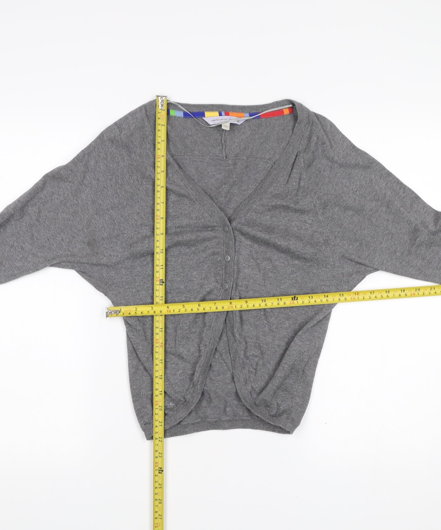 Fat Face Women’s Grey Cotton Cardigan Size 10 V-Neck Long Sleeve Knit