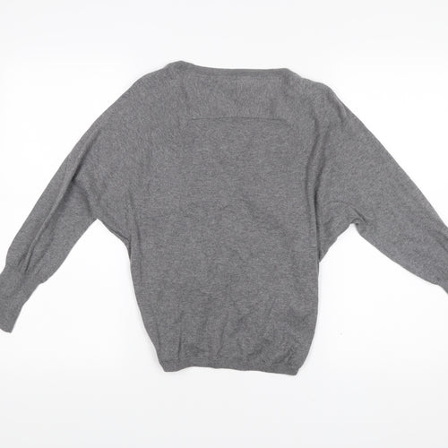 Fat Face Women’s Grey Cotton Cardigan Size 10 V-Neck Long Sleeve Knit