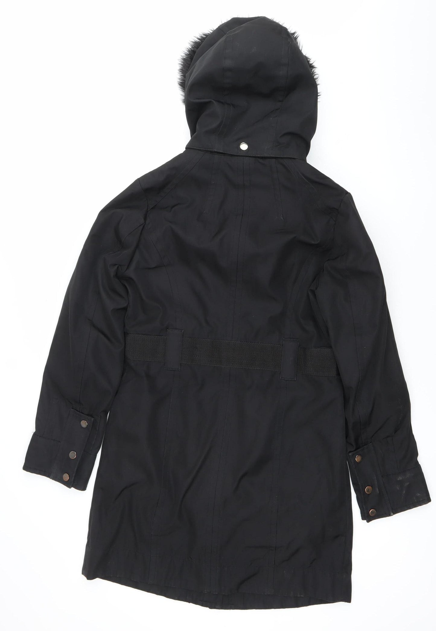 Principles Women’s Black Parka Coat Size 8 Faux Fur Hood Winter Jacket
