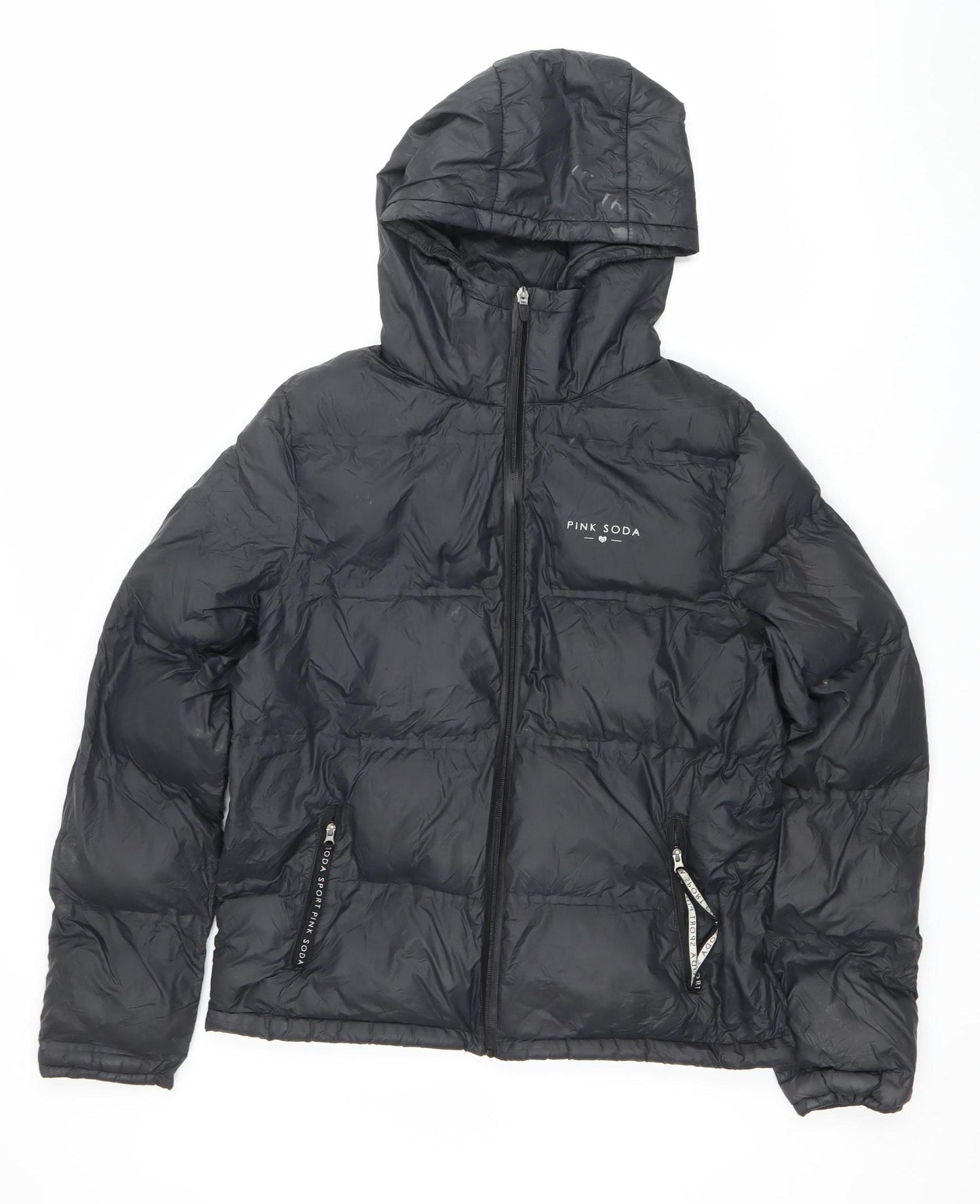 Pink Soda Women’s Black UK 8 Puffer Jacket Hooded Lightweight