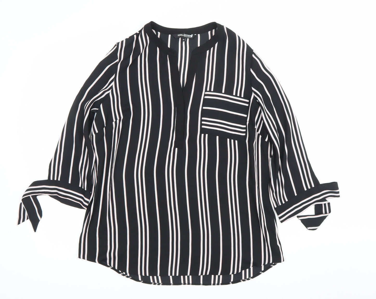 The Collection Debenhams Womens Black Striped Blouse Size 12 V-Neck 3/4 Sleeve
