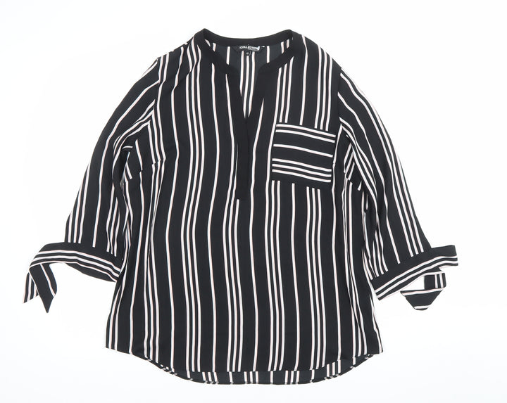The Collection Debenhams Womens Black Striped Blouse Size 12 V-Neck 3/4 Sleeve
