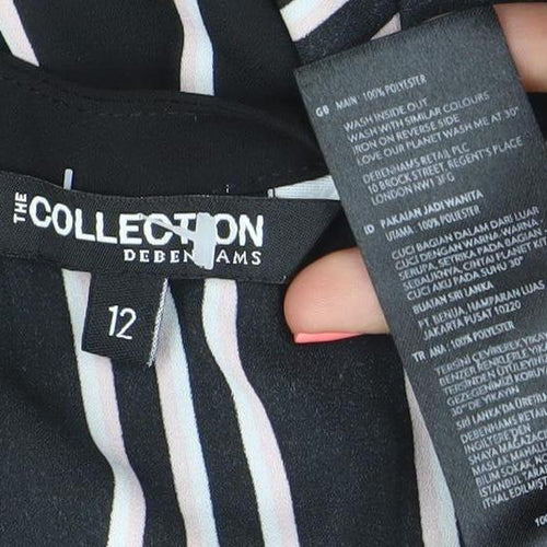 The Collection Debenhams Womens Black Striped Blouse Size 12 V-Neck 3/4 Sleeve