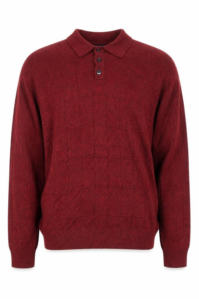 Front view of Dockers Men’s Red Long Sleeve Polo Knit Jumper, size M