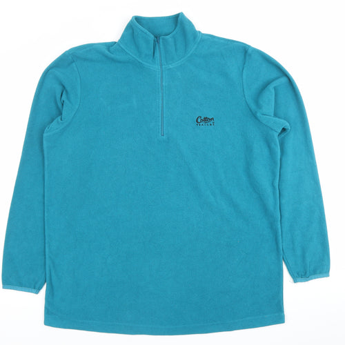 Cotton Traders Men’s Blue Fleece Sweatshirt L Mock Neck Half Zip