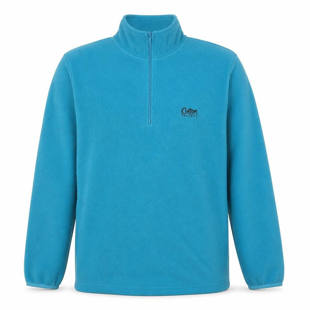 Front view of Cotton Traders Men’s Blue Fleece Sweatshirt L Mock Neck Half Zip