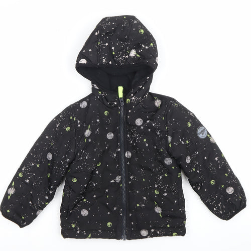 OshKosh B'gosh Boys Black Space Print Puffer Winter Jacket 3 Years