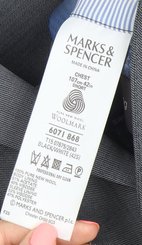 Marks and Spencer Women’s Grey Wool Suit Jacket Size 42 Regular Fit