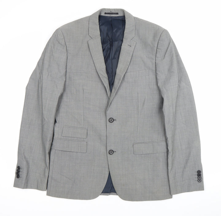 Topman Men’s Grey Slim Fit Suit Jacket 38R Wool Blend 2 Button