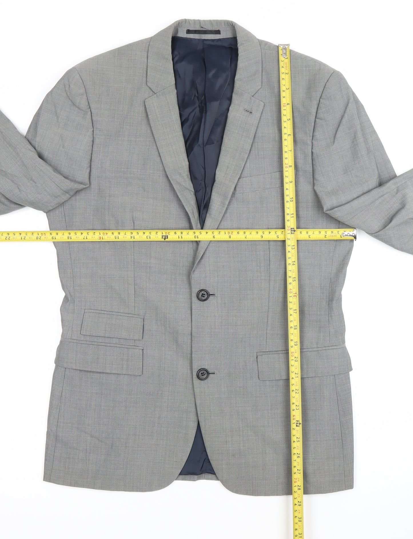 Topman Men’s Grey Slim Fit Suit Jacket 38R Wool Blend 2 Button
