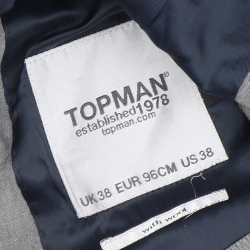 Topman Men’s Grey Slim Fit Suit Jacket 38R Wool Blend 2 Button