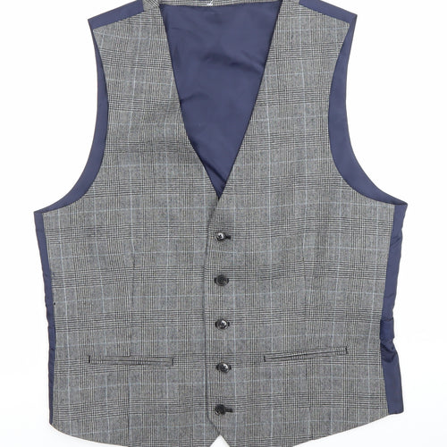 Burton Menswear Men's Grey Checked Wool Waistcoat Size M 38-41" Chest