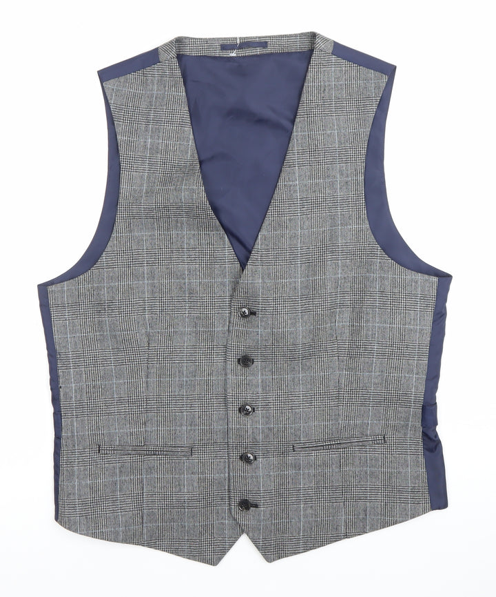 Burton Menswear Men's Grey Checked Wool Waistcoat Size M 38-41" Chest