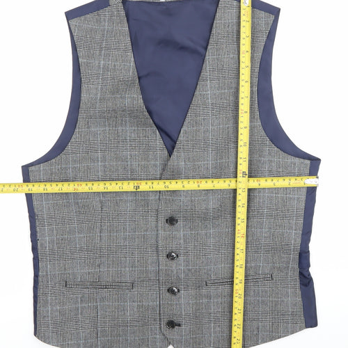 Burton Menswear Men's Grey Checked Wool Waistcoat Size M 38-41" Chest