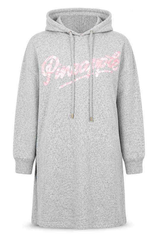 Front view of Pineapple Women Grey XS Hoodie T-Shirt Dress Casual Lounge