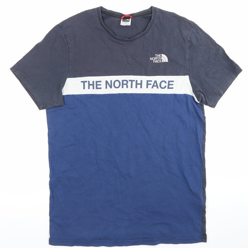 The North Face Men's Blue Small Colourblock Logo Cotton T-Shirt