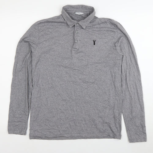 Next Men's Grey Long Sleeve Polo Shirt M Cotton Stretch