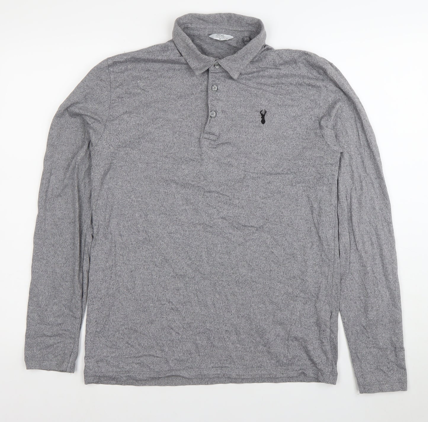 Next Men's Grey Long Sleeve Polo Shirt M Cotton Stretch