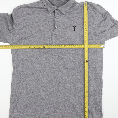 Next Men's Grey Long Sleeve Polo Shirt M Cotton Stretch