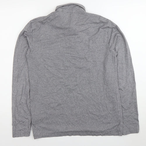 Next Men's Grey Long Sleeve Polo Shirt M Cotton Stretch