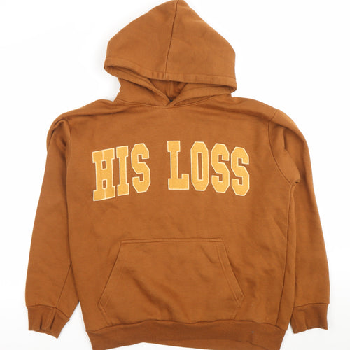 The Girls Bathroom Women’s Brown Hoodie M His Loss Slogan Pullover