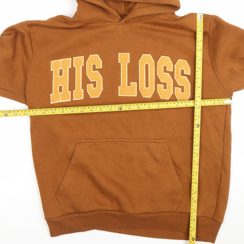 The Girls Bathroom Women’s Brown Hoodie M His Loss Slogan Pullover