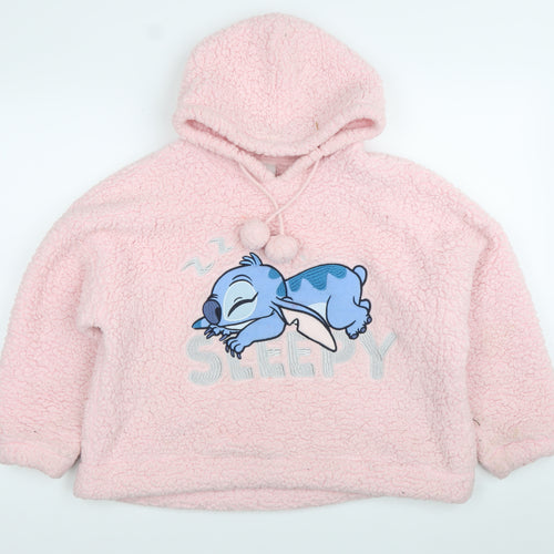 Disney Womens Pink Stitch Pullover Hoodie UK 8-10 Fleece Sleepwear