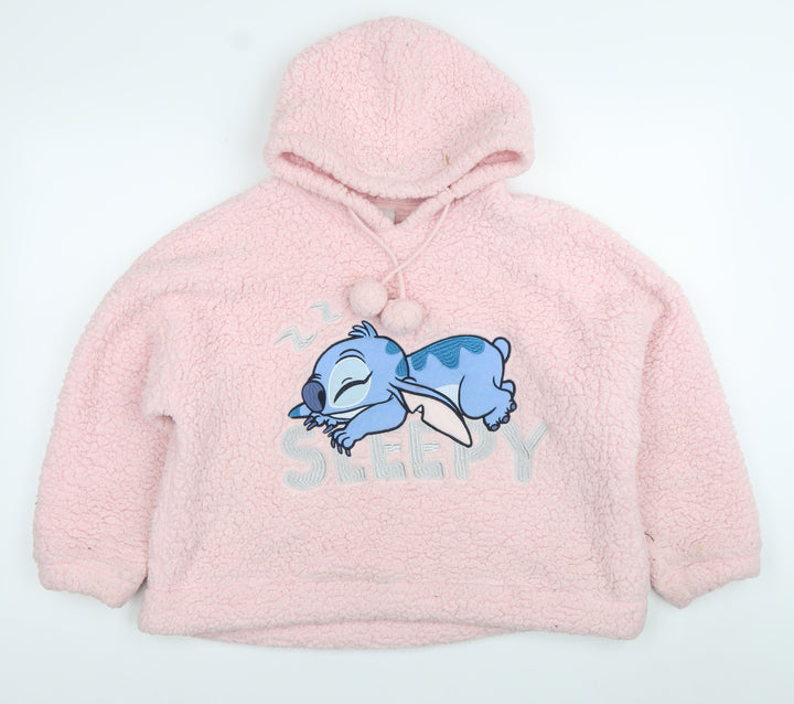 Disney Womens Pink Stitch Pullover Hoodie UK 8-10 Fleece Sleepwear