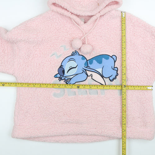 Disney Womens Pink Stitch Pullover Hoodie UK 8-10 Fleece Sleepwear