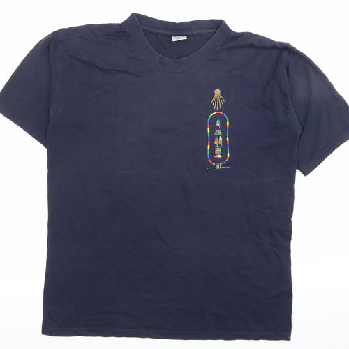 Four Hundred Casual Wear Men’s Blue Cotton Embroidered T-Shirt Size S
