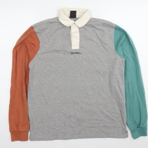 Lets Trans Mens Grey Colourblock Long Sleeve Polo Shirt Size S