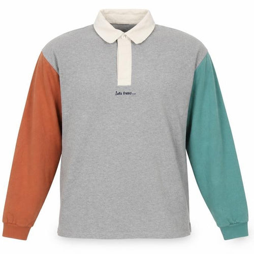 Lets Trans Mens Grey Colourblock Long Sleeve Polo Shirt Size S