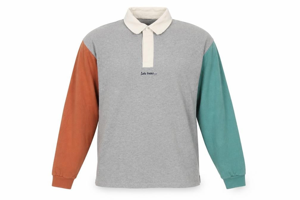 Lets Trans Mens Grey Colourblock Long Sleeve Polo Shirt Size S