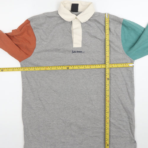 Lets Trans Mens Grey Colourblock Long Sleeve Polo Shirt Size S