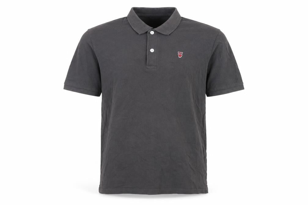 Front view of Knowledge Cotton Apparel Men’s Grey Polo Shirt, size S, Organic Cotton