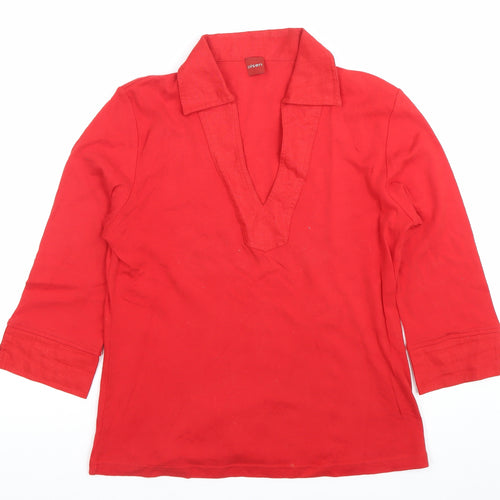 Olsen Women’s Red Cotton Tunic Blouse Size 12 Collared 3/4 Sleeve