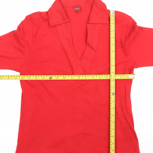 Olsen Women’s Red Cotton Tunic Blouse Size 12 Collared 3/4 Sleeve