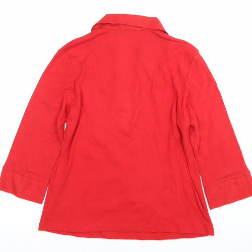Olsen Women’s Red Cotton Tunic Blouse Size 12 Collared 3/4 Sleeve