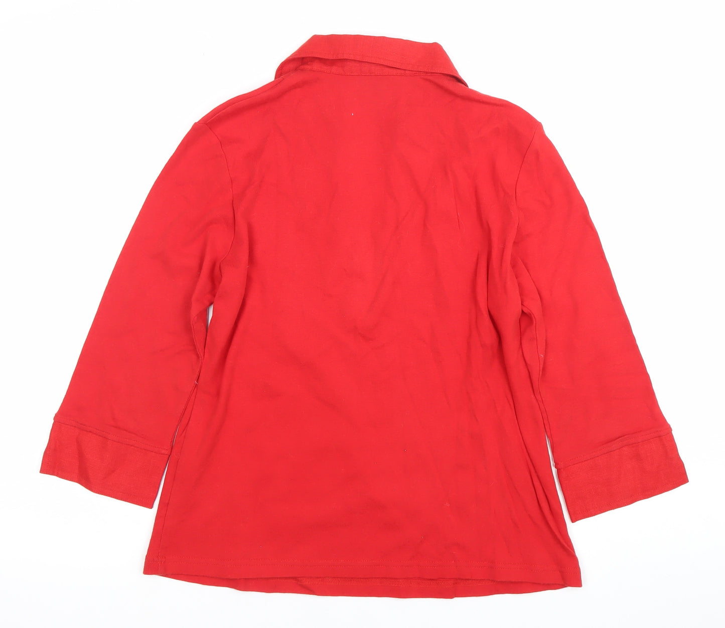 Olsen Women’s Red Cotton Tunic Blouse Size 12 Collared 3/4 Sleeve