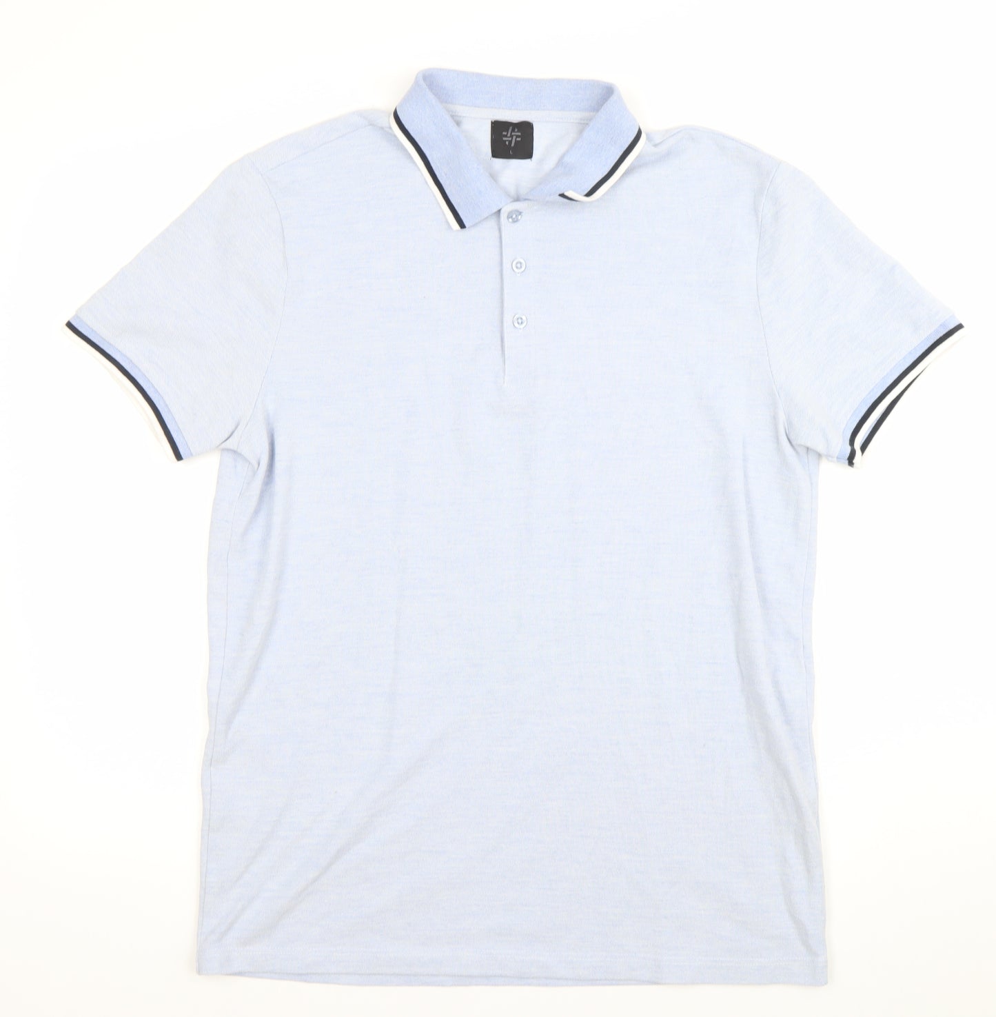 Men's Blue Cotton Blend Polo Shirt L Casual Short Sleeve